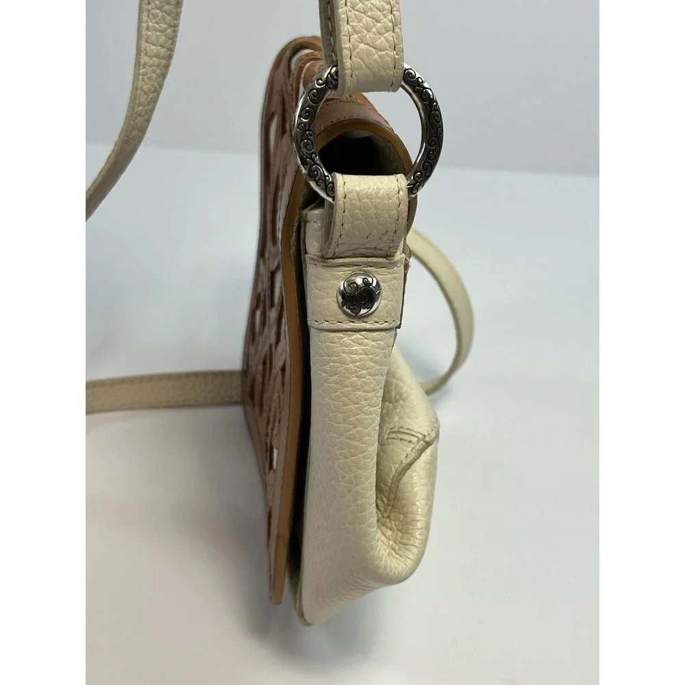 BRIGHTON GENOA Cut Out 3D Ornate Leather Flap Saddle Shoulder Crossbody Bag